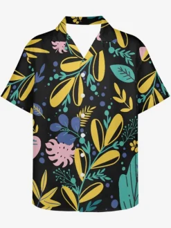 Men's Short-sleeved Hawaii Shirt Plant Printed Vacation Top