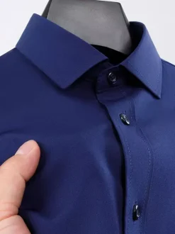 Men’s Short-Sleeved Shirts Wrinkle-Free Business Causal Ice Silk Shirts