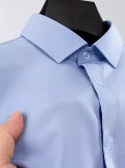 Men’s Short-Sleeved Shirts Wrinkle-Free Business Causal Ice Silk Shirts