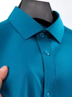 Men’s Short-Sleeved Shirts Wrinkle-Free Business Causal Ice Silk Shirts
