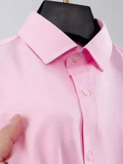 Men’s Short-Sleeved Shirts Wrinkle-Free Business Causal Ice Silk Shirts