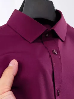 Men’s Short-Sleeved Shirts Wrinkle-Free Business Causal Ice Silk Shirts