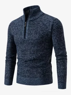 Men's Slim Stand Collar Sweater Knitted Casual Long Sleeve Pullover