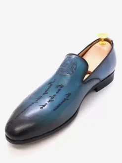 Mens Slip On Loafer Cowhide Loafer Letters Printed penny Shoes Suitable for Wedding or Prom