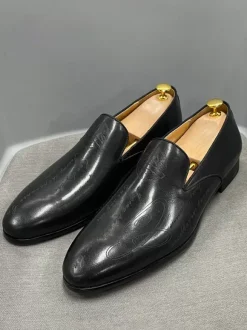 Mens Slip On Loafer Cowhide Loafer Letters Printed penny Shoes Suitable for Wedding or Prom
