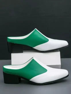 Mens Slip On Loafer Slippers Chunky Heel PU Loafer Shoes