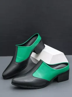 Mens Slip On Loafer Slippers Chunky Heel PU Loafer Shoes