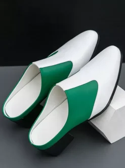 Mens Slip On Loafer Slippers Chunky Heel PU Loafer Shoes