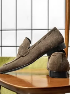 Men's Slip On Loafers Suede Lether Round Toe Casual Penny Loafers