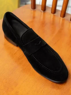 Men's Slip On Loafers Suede Lether Round Toe Casual Penny Loafers