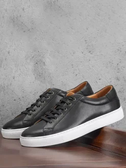 Mens Sneakers Comfy Cowhide Round Toe Low Top Lace Up Shoes