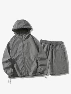 Men's Sports Set Casual Hooded Top and Shorts