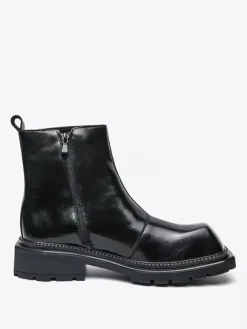 Mens Square Toe Ankle Boots Slip Resistant Platform Sole Rugged Outdoor Winter Short Booties