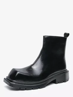 Mens Square Toe Ankle Boots Slip Resistant Platform Sole Rugged Outdoor Winter Short Booties