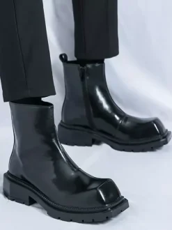 Mens Square Toe Ankle Boots Slip Resistant Platform Sole Rugged Outdoor Winter Short Booties