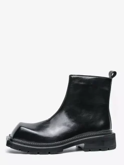 Mens Square Toe Ankle Boots Slip Resistant Platform Sole Rugged Outdoor Winter Short Booties