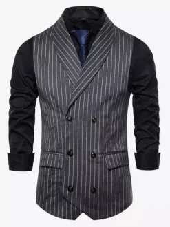 Men's Striped Double-Breasted Vest Business Sleeveless Suit Jacket