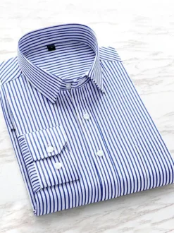 Men's Striped Dress Shirts with Pocket Long Sleeves Grey