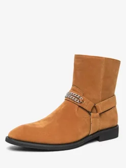 Men's Suede Ankle Boots with Chain Retro Style Casual Fashion Short Boots