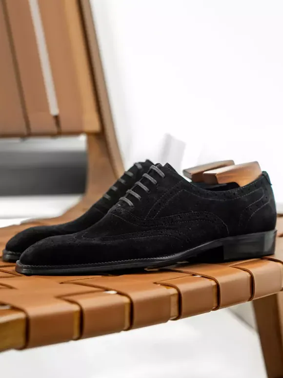 Men's Suede Oxford Shoes Round Toe Lace Up Brogue Dress Shoes