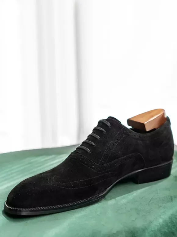 Men's Suede Oxford Shoes Round Toe Lace Up Brogue Dress Shoes
