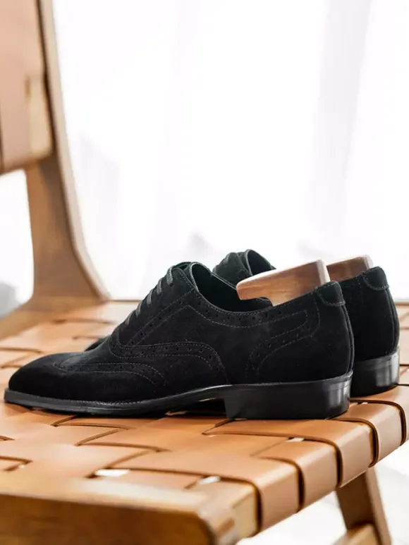 Men's Suede Oxford Shoes Round Toe Lace Up Brogue Dress Shoes