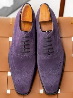 Men's Suede Oxford Shoes Round Toe Lace Up Brogue Dress Shoes