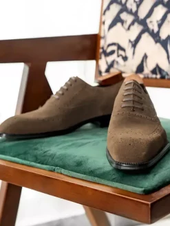 Men's Suede Oxford Shoes Round Toe Lace Up Brogue Dress Shoes