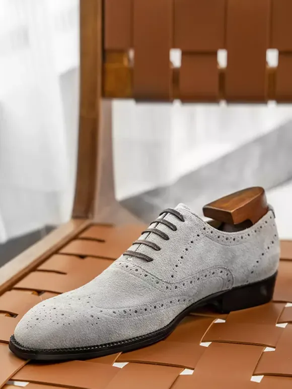 Men's Suede Oxford Shoes Round Toe Lace Up Brogue Dress Shoes