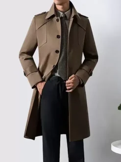 Men's Suit Coat Turn Down Collar Chic Pocket Coffee Brown Coat