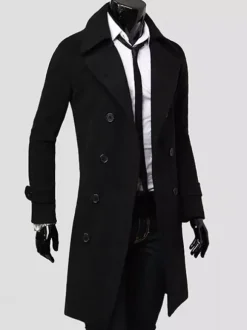 Men's Suit Double Breasted Turn-Down Collar Chic Slim Fit Maxi Coat