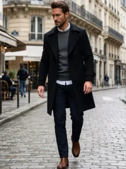 Men's Suit Double Breasted Turn-Down Collar Chic Slim Fit Maxi Coat
