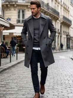 Men's Suit Double Breasted Turn-Down Collar Chic Slim Fit Maxi Coat