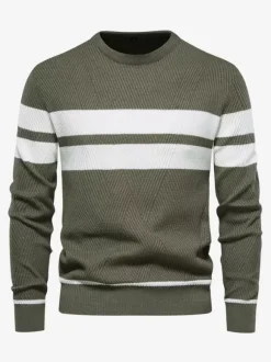 Men's Sweaters Knitted Pullove Jewel Neck Stripes Tops