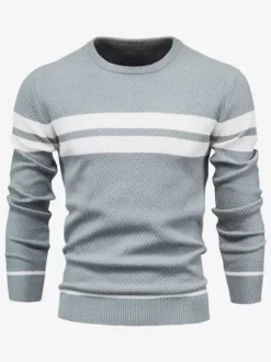 Men's Sweaters Knitted Pullove Jewel Neck Stripes Tops