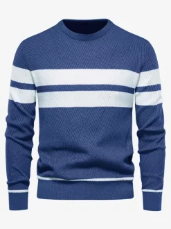 Men's Sweaters Knitted Pullove Jewel Neck Stripes Tops