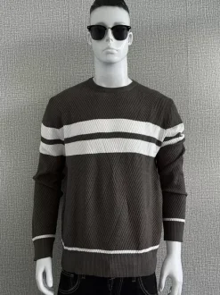 Men's Sweaters Knitted Pullove Jewel Neck Stripes Tops
