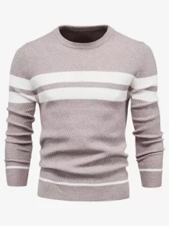 Men's Sweaters Knitted Pullove Jewel Neck Stripes Tops