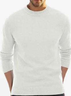 Men's Sweaters Men's Pullover Knitwear Jewel Neck Fall White Khaki