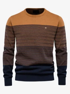 Men's Sweaters Men's Pullover Knitwear Jewel Neck Stripes Spring Orange Red