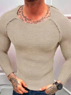 Men's Sweaters Men's Pullover Knitwear Jewel Neck Spring Apricot Apricot