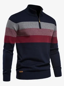 Men's Sweaters Men's Pullover Knitwear Portrait Neck Fall Dark Navy Dark Navy