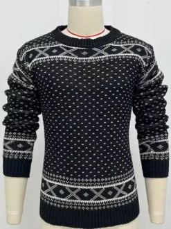 Men's Sweaters Men's Pullover Knitwear Jewel Neck Spring Black Black