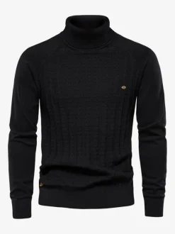Men's Sweaters Men's Pullover Knitwear High Collar Winter Deep Gray Camel