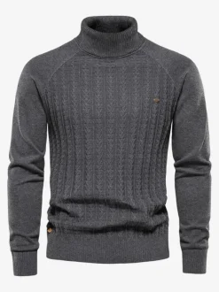 Men's Sweaters Men's Pullover Knitwear High Collar Winter Deep Gray Camel