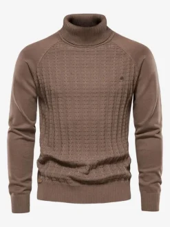 Men's Sweaters Men's Pullover Knitwear High Collar Winter Deep Gray Camel