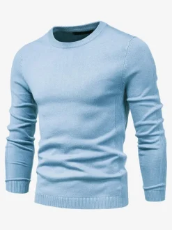 Men's Sweaters Men's Pullover Knitwear Jewel Neck Spring Dark Navy White