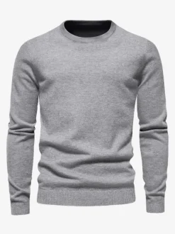 Men's Sweaters Men's Pullover Knitwear Jewel Neck Spring Dark Navy White