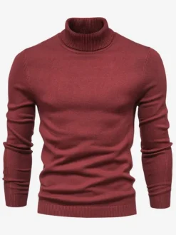 Men's Sweaters Men's Pullover Knitwear Portrait Neck Fall Burgundy Apricot