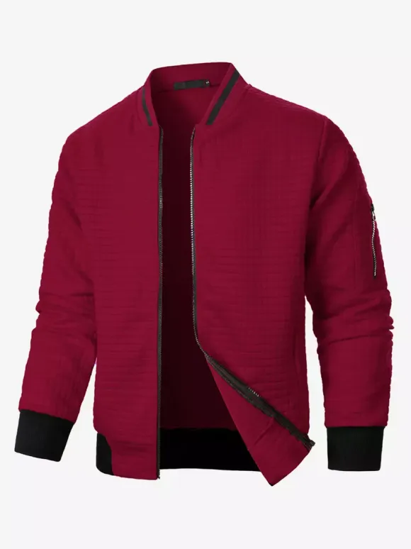 Men’s Sweatshirt Solid Color Zip-Up Jacket With Stand Collar